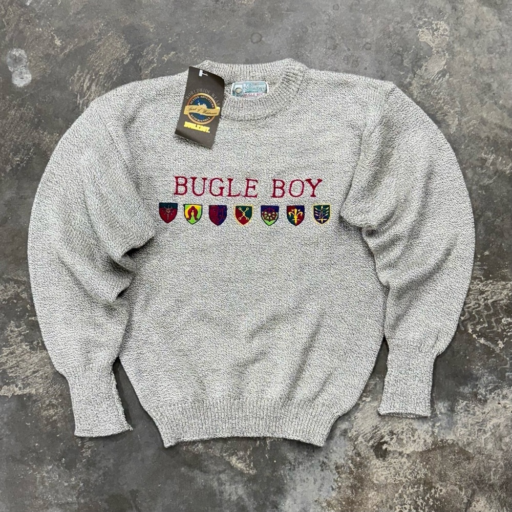 Vintage Bugle Boy Fisherman Sweater Embroidered Logo 90s Knit NOS